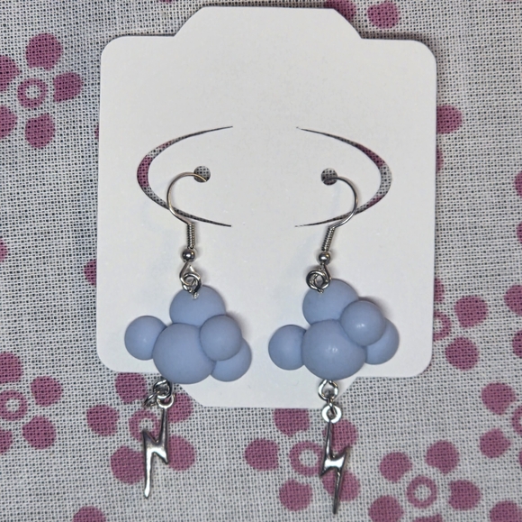 Jewelry - Blue Storm Cloud Earrings with Lightning Charm